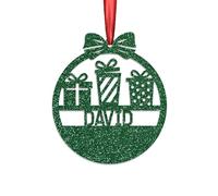 KreateSquare Personalised Christmas Bauble, 950 GSM Double-Sided Glitter Xmas Tree Decoration, Custom Name Baubles, Red & White Christmas Decorations Ornaments (Green
