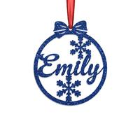 KreateSquare Personalised Christmas Bauble, 950 GSM Double-Sided Glitter Xmas Tree Decoration, Custom Name Baubles, Red & White Christmas Decorations Ornaments (Royal Blue, Snowflakes)