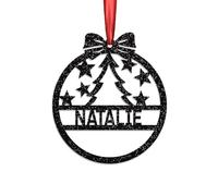 KreateSquare Personalised Christmas Bauble, 950 GSM Double-Sided Glitter Xmas Tree Decoration, Custom Name Baubles, Red & White Christmas Decorations Ornaments (Black, Xmas Tree)