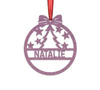 KreateSquare Personalised Christmas Bauble, 950 GSM Double-Sided Glitter Xmas Tree Decoration, Custom Name Baubles, Red & White Christmas Decorations Ornaments (Lavender, Xmas Tree)