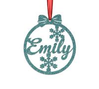 KreateSquare Personalised Christmas Bauble, 950 GSM Double-Sided Glitter Xmas Tree Decoration, Custom Name Baubles, Red & White Christmas Decorations Ornaments (Turquoise, Snowflakes)