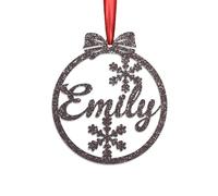 KreateSquare Personalised Christmas Bauble, 950 GSM Double-Sided Glitter Xmas Tree Decoration, Custom Name Baubles, Red & White Christmas Decorations Ornaments (Gray, Snowflakes)