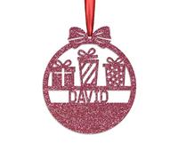 KreateSquare Personalised Christmas Bauble, 950 GSM Double-Sided Glitter Xmas Tree Decoration, Custom Name Baubles, Red & White Christmas Decorations Ornaments (Cerise