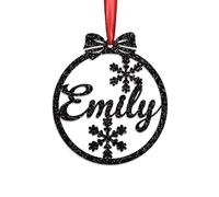 KreateSquare Personalised Christmas Bauble, 950 GSM Double-Sided Glitter Xmas Tree Decoration, Custom Name Baubles, Red & White Christmas Decorations Ornaments (Black, Snowflakes)