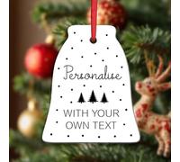 KreateSquare Personalised Christmas Bauble Bell Shape Ceramic Decoration, Custom Text Xmas Ornament, Unique Gift for Family, Couples, Pets, Baby’s First or First Home Christmas Keepsake