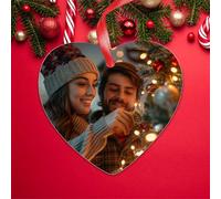 KreateSquare Personalised Christmas Bauble Heart Shape Ceramic Tree Decoration, Custom Photo Xmas Ornament, Unique Gift for Family, Couples, Pets, Baby’s First or First Home Christmas Keepsake