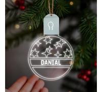 KreateSquare Personalised Christmas Bauble - Large LED Christmas Decoration, Rechargeable 7-Colour Changing RGB Ornament, Customise Name, Giant personalised Christmas tree decorations (Design 8)
