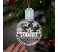 KreateSquare Personalised Christmas Bauble - Large LED Christmas Decoration, Rechargeable 7-Colour Changing RGB Ornament, Customise Name, Giant Personalised Christmas Tree Decorations (Design 7)