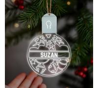 KreateSquare Personalised Christmas Bauble - Large LED Christmas Decoration, Rechargeable 7-Colour Changing RGB Ornament, Customise Name, Giant personalised Christmas tree decorations (Design 3)
