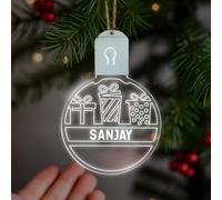 KreateSquare Personalised Christmas Bauble - Large LED Christmas Decoration, Rechargeable 7-Colour Changing RGB Ornament, Customise Name, Giant personalised christmas tree decorations (Design 12)