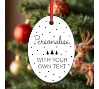 KreateSquare Personalised Christmas Bauble Oval Shape Ceramic Decoration, Custom Text Xmas Ornament, Unique Gift for Family, Couples, Pets, Baby’s First or First Home Christmas Keepsake