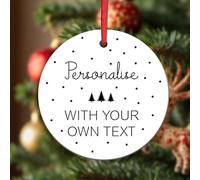 KreateSquare Personalised Christmas Bauble Round Shape Ceramic Decoration, Custom Text Xmas Ornament, Unique Gift for Family, Couples, Pets, Baby’s First or First Home Christmas Keepsake