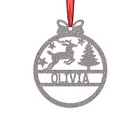 KreateSquare Personalised Christmas Bauble (Silver, Reindeer)