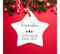 KreateSquare Personalised Christmas Bauble Star Shape Ceramic Decoration, Custom Text Xmas Ornament, Unique Gift for Family, Couples, Pets, Baby’s First or First Home Christmas Keepsake