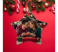 KreateSquare Personalised Christmas Bauble Star Shape Ceramic Tree Decoration, Custom Photo Xmas Ornament, Unique Gift for Family, Couples, Pets, Baby’s First or First Home Christmas Keepsake