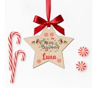 KreateSquare Personalised Christmas Bauble Xmas Tree Decoration with Customised Name and Red Ribbon Star Shaped Baubles | Celebrate Love & Togetherness - Custom Christmas Ornament Keepsake