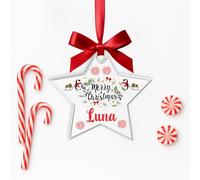 KreateSquare Personalised Christmas Bauble Xmas Tree Decoration with Customised Name and Red Ribbon Star Shaped Baubles | Celebrate Love & Togetherness - Custom Christmas Ornament Keepsake