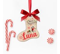 KreateSquare Personalised Christmas Bauble Xmas Tree Decoration with Customised Name and Red Ribbon Socks Shaped Baubles | Celebrate Love & Togetherness - Custom Christmas Ornament Keepsake