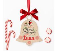 KreateSquare Personalised Christmas Bauble Xmas Tree Decoration with Customised Name and Red Ribbon Bell Shaped Baubles | Celebrate Love & Togetherness - Custom Christmas Ornament Keepsake