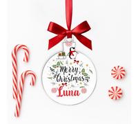 KreateSquare Personalised Christmas Bauble Xmas Tree Decoration with Customised Name and Red Ribbon Round Shaped Baubles | Celebrate Love & Togetherness - Custom Christmas Ornament Keepsake