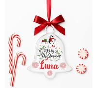 KreateSquare Personalised Christmas Bauble Xmas Tree Decoration with Customised Name and Red Ribbon Bell Shaped Baubles | Celebrate Love & Togetherness - Custom Christmas Ornament Keepsake