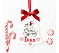 KreateSquare Personalised Christmas Bauble Xmas Tree Decoration with Customised Name and Red Ribbon Bell Shaped Baubles | Celebrate Love & Togetherness - Custom Christmas Ornament Keepsake
