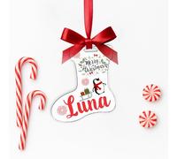 KreateSquare Personalised Christmas Bauble Xmas Tree Decoration with Customised Name and Red Ribbon Socks Shaped Baubles | Celebrate Love & Togetherness - Custom Christmas Ornament Keepsake
