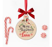 KreateSquare Personalised Christmas Bauble Xmas Tree Decoration with Customised Name and Red Ribbon Round Shaped Baubles | Celebrate Love & Togetherness - Custom Christmas Ornament Keepsake