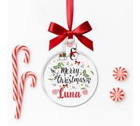 KreateSquare Personalised Christmas Bauble Xmas Tree Decoration with Customised Name and Red Ribbon Round Shaped Baubles | Celebrate Love & Togetherness - Custom Christmas Ornament Keepsake