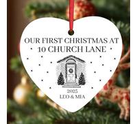 KreateSquare Personalised Christmas Baubles First Christmas at New House Tree Shape Ceramic Tree Decoration Hanging Xmas Bauble Balls | Piece of Heart for Your Christmass Trees Where Memories Sparkles