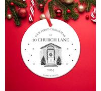 KreateSquare Personalised Christmas Baubles First Christmas at New House Tree Shape Ceramic Tree Decoration Hanging Xmas Bauble Balls | Piece of Heart for Your Christmass Trees Where Memories Sparkles