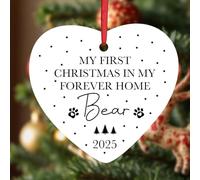 KreateSquare Personalised Christmas Baubles First Christmas for Pets Tree Shape Ceramic Tree Decoration Hanging Xmas Bauble Balls | Piece of Heart for Your Christmass Trees Where Memories Sparkles