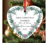 KreateSquare Personalised Christmas Baubles Heart Shape Ceramic Christmas Tree Decorations Hanging Xmas Trees Bauble Balls | Piece of Heart for Your Christmass Tree Where Memories Sparkles