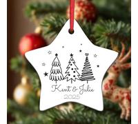 KreateSquare Personalised Christmas Baubles Star Shape Ceramic Christmas Tree Decorations Hanging Xmas Trees Bauble Balls | Piece of Heart for Your Christmass Tree Where Memories Sparkles