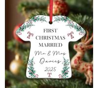 KreateSquare Personalised Christmas Baubles T-Shirt Shape Ceramic Christmas Tree Decorations Hanging Xmas Trees Bauble Balls | Piece of Heart for Your Christmass Tree Where Memories Sparkles