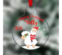 KreateSquare Personalised Christmas Tree Decorations Baubles with Cute Santa & Name | Xmas Tree Decoration Hanging Ornaments Personalised Bauble for Xmas Decorations