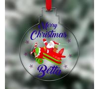 KreateSquare Personalised Christmas Tree Decorations Baubles with Santa on Airplane & Name | Xmas Tree Decoration Hanging Ornaments Personalised Bauble for Xmas Decorations