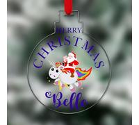 KreateSquare Personalised Christmas Tree Decorations Baubles with Santa on Unicorn & Name | Xmas Tree Decoration Hanging Ornaments Personalised Bauble for Xmas Decorations