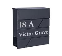 KreateSquare Personalised Contemporary Wall Mounted Post Box - Contemporary Lines Mailbox, Waterproof Letter Box, Key Lockable Postbox with Newspaper Slot (Black)