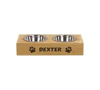 KreateSquare Personalised Dog Bowl with Bamboo Wooden Stand, Custom Dog Food & Water Bowls, Engraved Pet Bowls for Cats, Dogs & Puppies, Ideal Customised Gift (Design 01, Double Bowl (36.5 X 16.5))