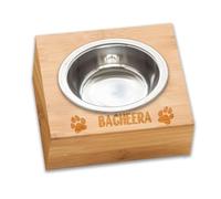 KreateSquare Personalised Dog Bowl with Bamboo Wooden Stand, Custom Dog Food & Water Bowls, Engraved Pet Bowls for Cats, Dogs & Puppies, Ideal Customised Gift (Design 01, Single Bowl (27CM X 27CM))