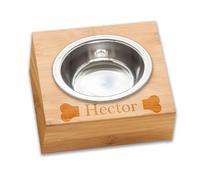 KreateSquare Personalised Dog Bowl with Bamboo Wooden Stand, Custom Dog Food & Water Bowls, Engraved Pet Bowls for Cats, Dogs & Puppies, Ideal Customised Gift (Design 03, Single Bowl (27CM X 27CM))