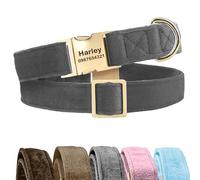 KreateSquare Personalised Dog Collar, Custom Engraved Velvet Pet Collar, Adjustable Doodlebone, Ideal for Puppy, Small, Medium, Large Dogs, Dachshund and French Bulldog (Dark Grey, Medium)