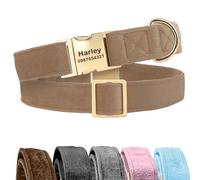 KreateSquare Personalised Dog Collar, Custom Engraved Velvet Pet Collar, Adjustable Doodlebone, Ideal for Puppy, Small, Medium, Large Dogs, Dachshund and French Bulldog (Beige, Small)