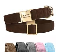 KreateSquare Personalised Dog Collar, Custom Engraved Velvet Pet Collar, Adjustable Doodlebone, Ideal for Puppy, Small, Medium, Large Dogs, Dachshund and French Bulldog (Chocolate, Small)