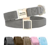 KreateSquare Personalised Dog Collar Small, Grey Custom Engraved Velvet Pet Collar, Adjustable & Ideal for Puppy, Small, Medium, Large Dogs, Dachshund and French Bulldog