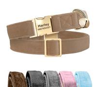 KreateSquare Personalised Dog Collar with Name - Custom Engraved Velvet Pet Collar With Bell, Adjustable Collar for Puppy, Small, Medium, Large Dogs, Dachshund, French Bulldog (Beige, Large)