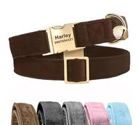 KreateSquare Personalised Dog Collar with Name - Custom Engraved Velvet Pet Collar With Bell, Adjustable Collar for Puppy, Small, Medium, Large Dogs, Dachshund, French Bulldog (Chocolate, Medium)