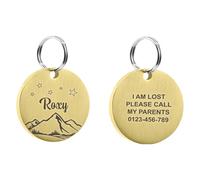 KreateSquare Personalised Dog Tags for Pets Engraved UK, Custom Stainless Steel Pet ID Tag, Dog Name Tag for Collar, Dog Tags for Pets Engraved Cats & Dogs, Dog Identity Tag (Gold, 32 MM)