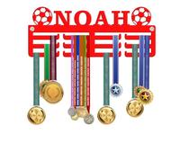 KreateSquare Personalised Football Medal Hanger | Custom 3-Row Medal Display Rack with Name Only | Sturdy 3mm Acrylic | Ideal Wall & Bedroom Decoration (Red)